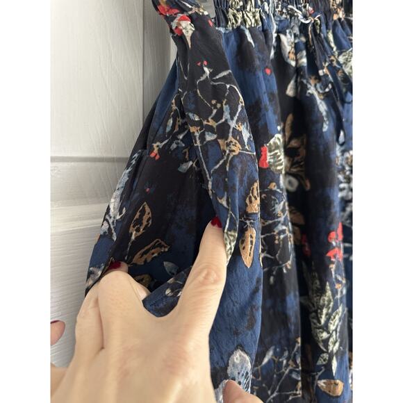 EUC Maxi Skirt Sz L Women Pockets Midi Length Casual Blue Floral Boho Cottage - Picture 7 of 11